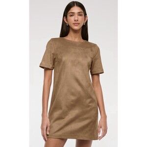 Abercrombie & Fitch Faux Suede Mini Dress Brown / Tan Large T-shirt Short Sleeve